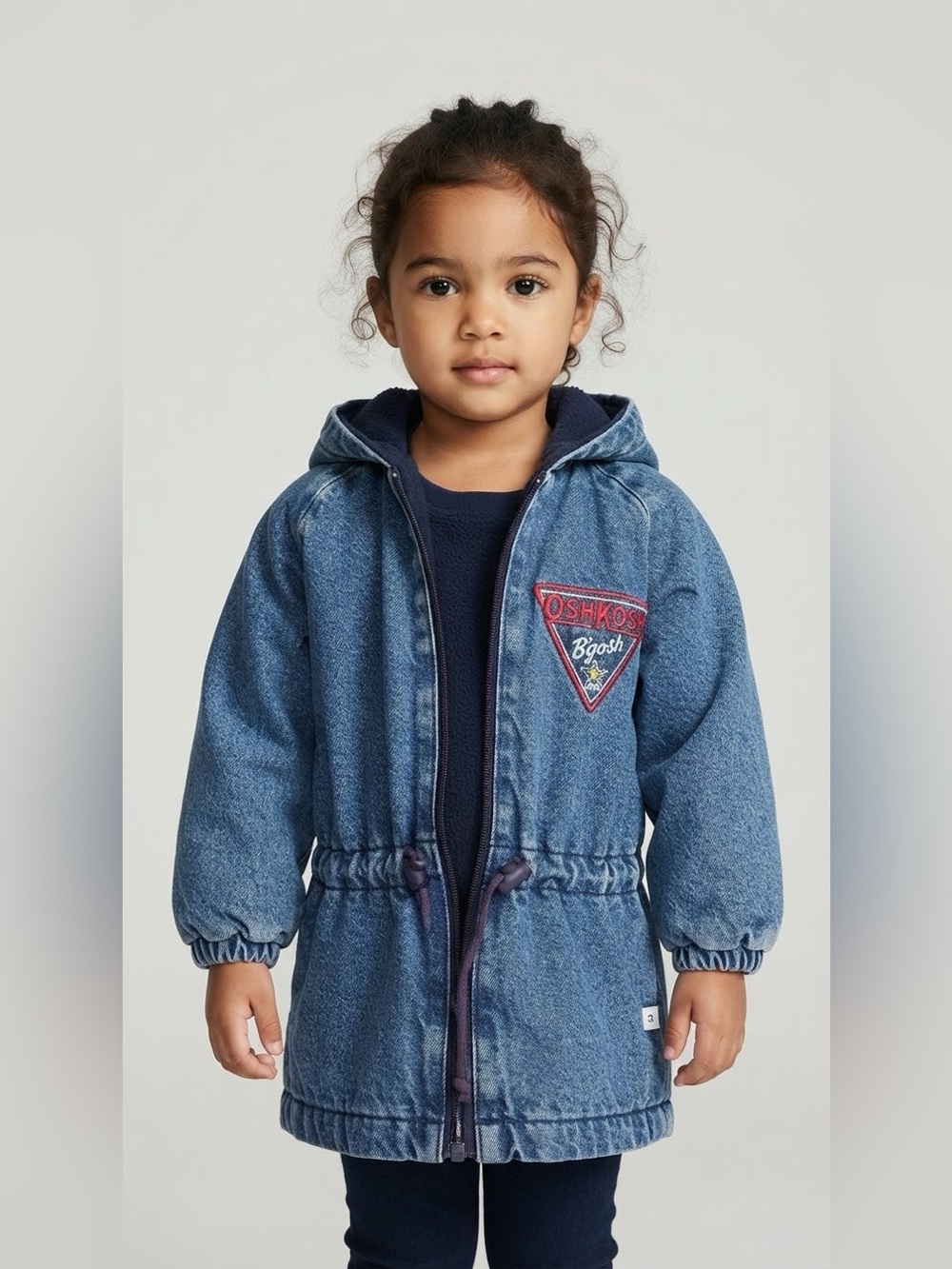 Vintage 90s OshKosh B'Gosh Denim Fleece Lined Hooded Jacket Kids Size 3